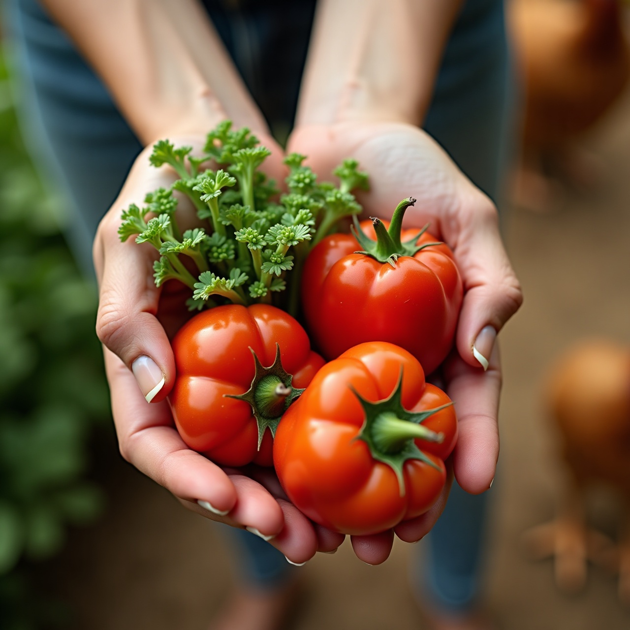 hands holding fresh vegetables